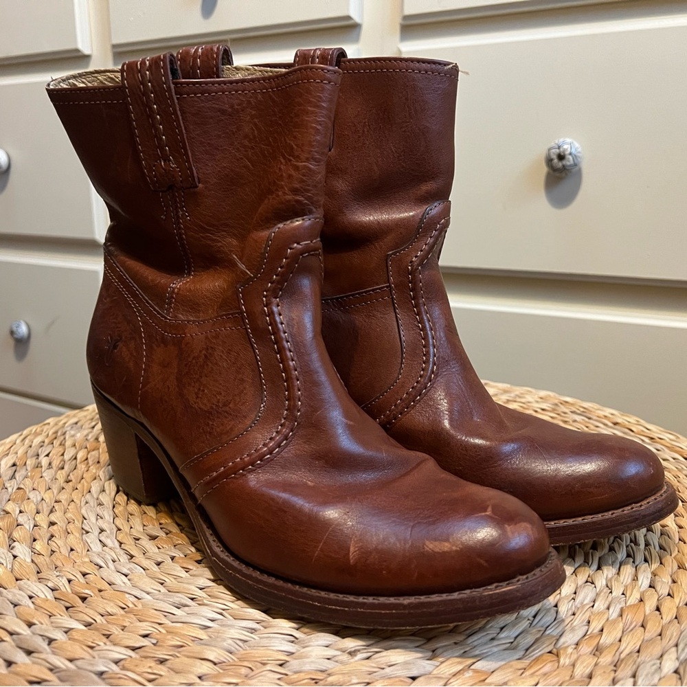 Frye Brown Heeled Boots Western Style